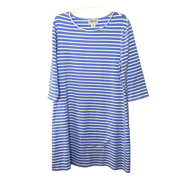 Anthony Richards Wms Large Light Blue White Striped Cotton Blend T- Shirt Dress - Picture 1 of 7